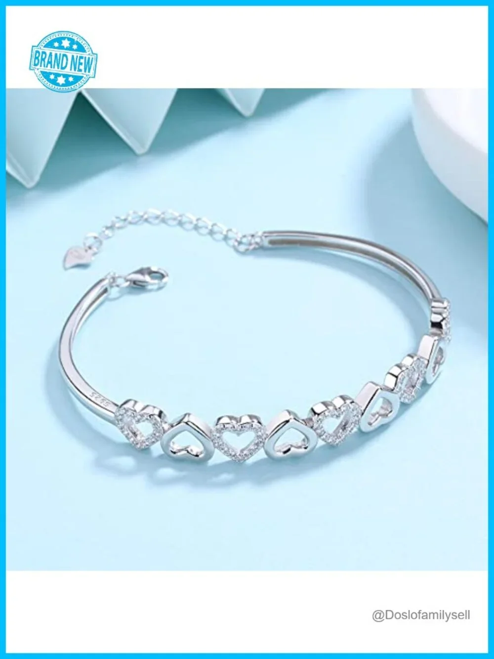 Adjustable 14K Gold Plated Heart Bangle Bracelet with Crystals
